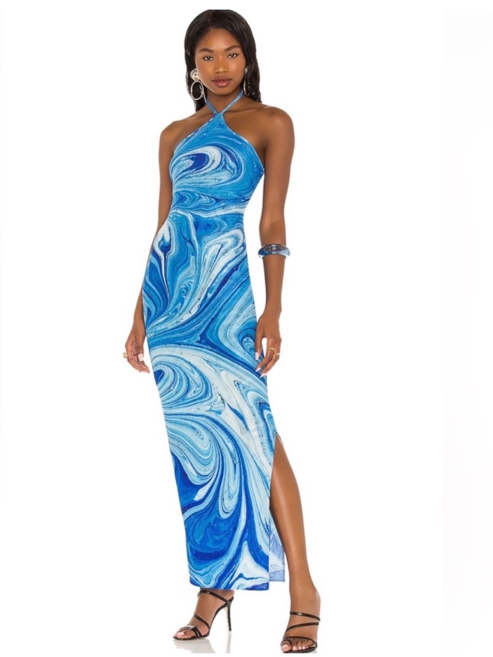 NWOT Farai London X REVOLVE Saira Dress in a blue marble print S beach party